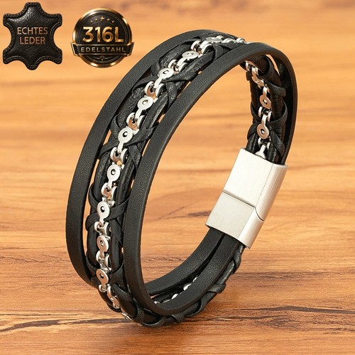 Herren armband leder edelstahl - armband,