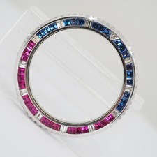 LÜNETTE 750/-WEIßGOLD DIAMANTEN RUBINE SAPHIRE PASSEND FÜR ROLEX GMT MASTER 40mm