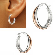 NEU Damen Creolen BICOLOR Roségold 2-farbig Ohrringe 925 Silber Gold 925er 23 mm