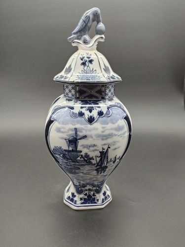Delft deckelvase mit vogel - deckelvase,