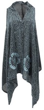 Boho Kaftan Mantel, langer offener Poncho, Tunika - blaugrau