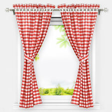 2er Set Vorhangschals Karo-Muster Landhausstil Gardinen Stores mit Raffhalter BN