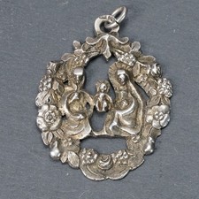 Antiker Barock Anhänger Hl. Familie Amulett Silber Madonna 13 Lot 18. Jh