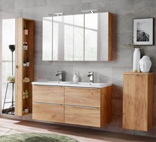 Badezimmer SET CAPRI 120cm 4-tlg.  | Waschplatz, Spiegelschrank & mehr | eiche
