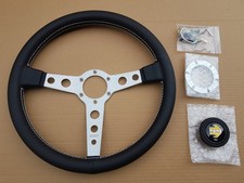 Neu Sportlenkrad Oldtimer 350mm 35cm Oldschool mit Hupenknopf Schrauben Lenkrad