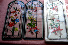 3 x  Vintage Fensterbild BLUMEN  Hinterglasmalerei Bleiverglasung Glas Konvolut