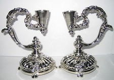 2 Kerzenhalter Tischleuchter Kerzenständer Jugendstil Barock silberfarben Italy