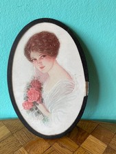 Altes Bild Gemälde Portrait Braut  Glas große  Puppenstube dollhouse picture