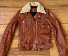 100%ORIG VINTAGE JOFAMA AB ECHTLEDER AVIATOR BIKER LEDER JACKE GR.36 BRAUN