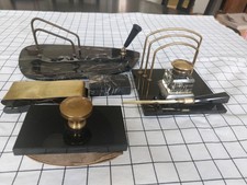 Art Deco Schreibtischgarnitur Marmor Schwarz Briefhalter Tintenfass Schreibtisch