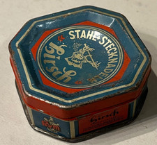 Alt Blechdose Stahl Stecknadeln Hirsch Leer 18cm  8 Eck 6,5cm bunt 30erJ Reklame