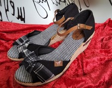 "MUSTANG" KEIL-SANDALETTE 40 SCHWARZ/WEIß KARIERT+KNOTEN LEICHT SOMMERLICH NEU‼️