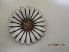 925 Silber emaillierte Brosche Margeriten Blüte Anton Michelsen vergoldet 3,2 cm