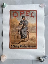 Opel Reklameplakat antik Fahrrad Werbung Dame E. Härting München