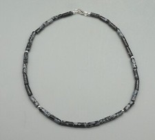 Kette Halskette aus SCHNEEFLOCKENOBSIDIAN Walzen Perlen ca. 41 - 42,5 cm Silber
