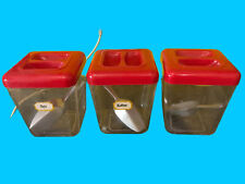 1970er Vorratsdosen 3 Stück (ca. 1,5 Liter ) rot Plastik mit 3 Aluschaufeln 1,5k