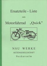 Ersatzteile - Liste  NSU - Motorfahrrad  " Quick "