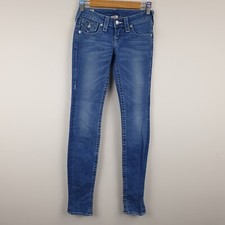 True Religion Julie Jeans Damen W26 L34 Blau Skinny Slim Stretch Made In USA