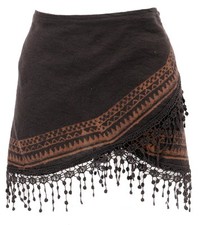 Extravaganter Cacheur, superkurzer bedruckter Minirock, Boho Wickelrock - braun