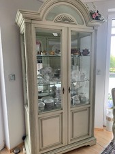 vitrinenschrank weiß-mint voll Massiv m. Beleuchtung