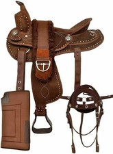 Brauner Western Barrel Racing Reitsport Trail Pferd Synthetik Sattel mit Gurt.