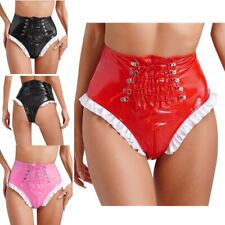 DE Damen Lackleder Slip Sexy Wetlook Nightclub Höschen G-String Low Rise Dessous