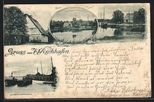 Wischhafen, Logierhaus v. C. H. Schulze, Hafen, Ortsansicht, Ansichtskarte 1898 