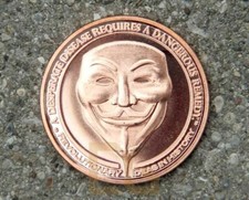 RAR - 1 Oz 999 KUPFER  MÜNZE MEDAILLE - ANONYMOUS VENDETTA - Gasmaske - ANONYMUS