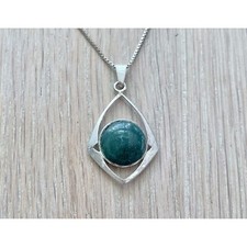 Vintage Sterling Silber Anhänger mit Moosachat Edelstein, Modernist 925 Halsk...