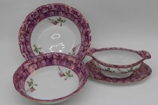 Walbrzych Poland lila Porzellan Perlmutt Rosenmotiv Schüssel Schale Sauciere