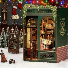 DIY Book Nook Kit 3D Holzpuzzles Booknook Bücherregal Miniaturhaus Geschenk LED