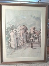 Aquarell Gerhard Pallasch Worms/Pfeddersheim Am Ostturm signiert gerahmt