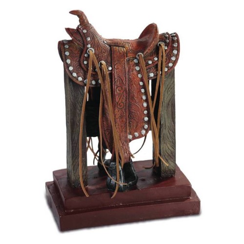 Cowboy sattel auf holzgestell - auf,