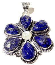LAPISLAZULI EDELSTEIN SCHMUCK ANHÄNGER HANDGEFRTIGT 925 Sterling SILBER