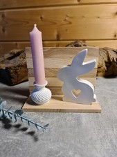 4 Teile Hase Geschenk Deko Oster Hasen Set Kerze Halter Echt Holz Brett Herz💗