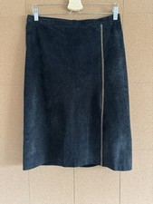 Schwarzer Wildleder Rock Gr. 12 Western Vintage Seitenschlitz gefüttert Boho weiches Leder