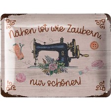 Schild Nähen ist wie Zaubern Deko Geschenk für Näherin, Metallschild 15x20cm