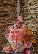 Windeltorte Geburt/Taufe mit süßem Bärchen für Mädchen 
