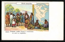 Lithographie Nord-Amerika, Gruppe von Indianern, Landkarte, Reklame für Franck- 
