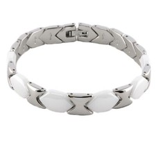  Armband Armkette aus weißer Keramik und Edelstahl 