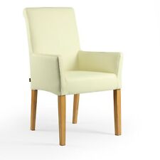 Armlehnstuhl Galdo Leder Eierschale Weiß Beine massiv Esszimmerstuhl Lederstuhl 