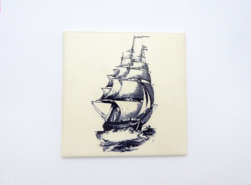 Vintage schiff kachel blau - vintage,