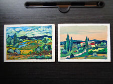 2 Landschaft Ölbilder Handgemalt Romantik Natur Gemälde Vintage 14x19 cm #1