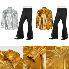 Stand Out in Style Herren Glanz Hemd und Pailletten Glockenboden Hose 2-teilig A