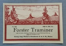 altes Weinetikett Musteretikett Etikett Label Forster Traminer Weinranken 1920