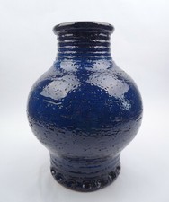 Vase Studio Keramik Laufglasur blau getöpfert Art Pottery 60er Jahre H 30,5 cm
