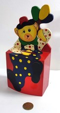 Vintage Holz Spardose Teddy Bär Luftballon Clown älter aus Sammlung älter