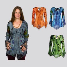 Blusentop mit floralem Print Damen Top Shirt Blumen aus Nepal Oberteil Goa