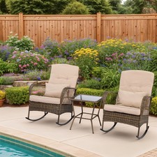 3 tlg. Rattan Schaukelstuhl