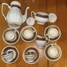 Bavaria Porzellan Teeset 6 Personen Kobalt Blau Gold Barock Vintage Germany